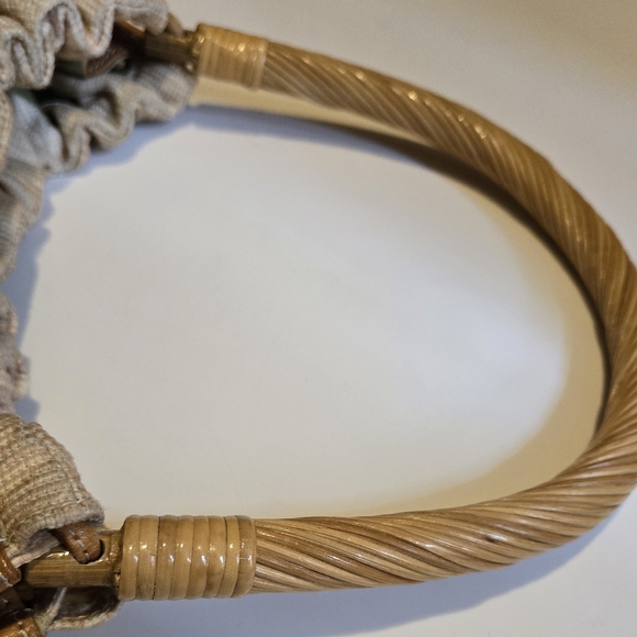 Tommy Bahama summer beach bag handbag 4 pocket purse palm trees wood handle tote - Picture 5 of 11